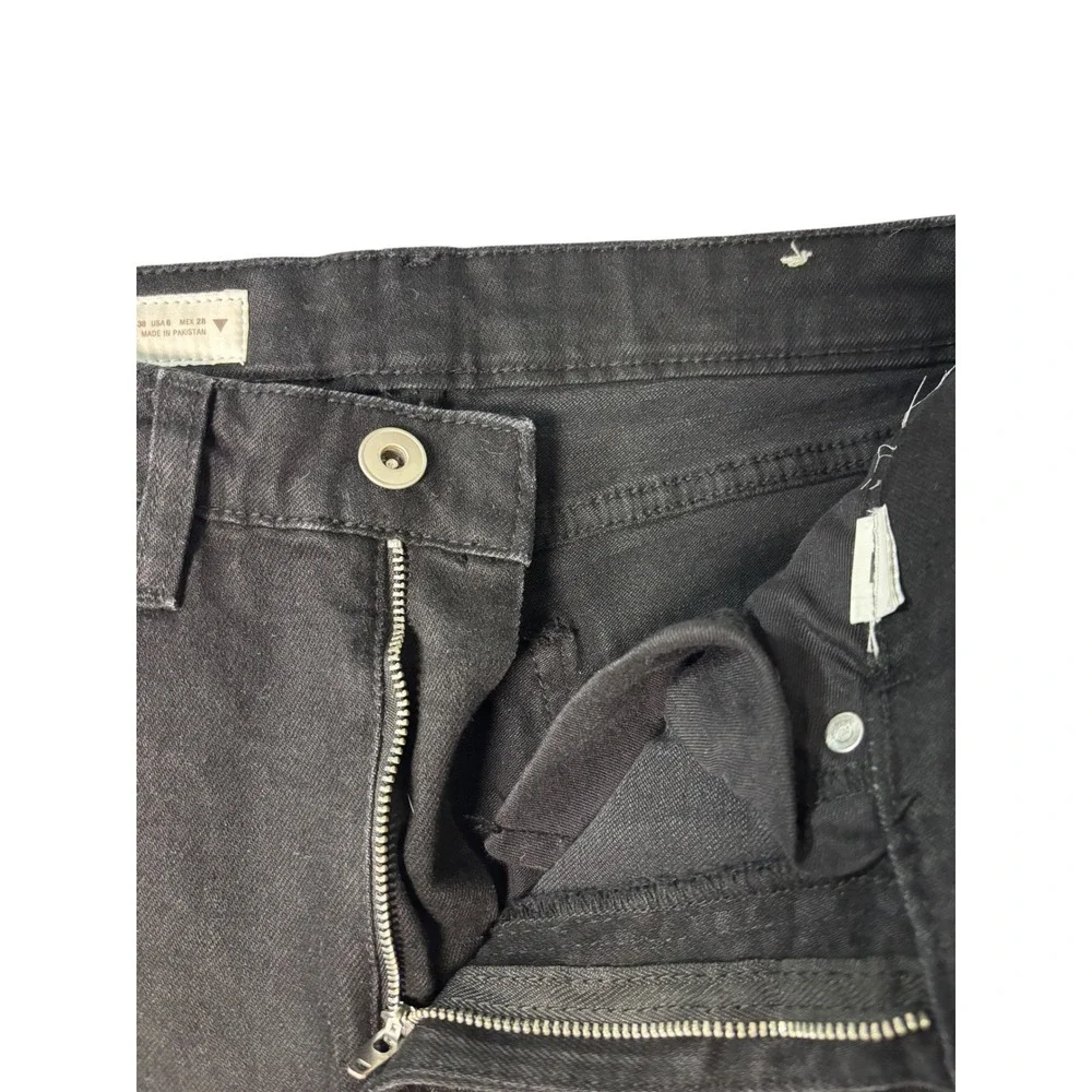 Zara‎ Womens Black High Rise Straight Leg Jeans Raw Hem Size 6